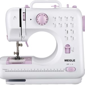 Sewing Machine for Beginners with Foot Pedal, Multifunctional Household Sewing Machine, Automatic Thread Rewind, Double Thread and Double Speed, 12 Build-in Stitches, MEGLE FHSM-505 - 1