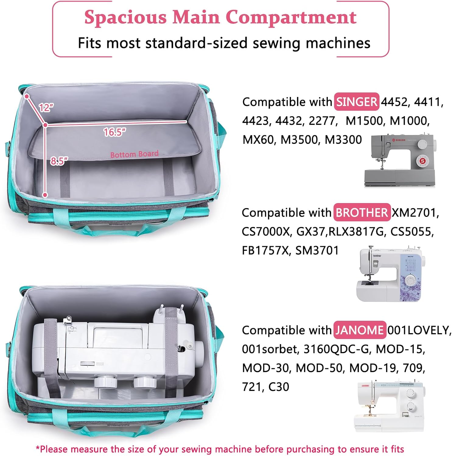 AMOIGEE Rolling Sewing Machine Case with Wheels – Sewing Machine Bag with Detachable Wheels Frame, Trolley Tote with Removable Padding - 2