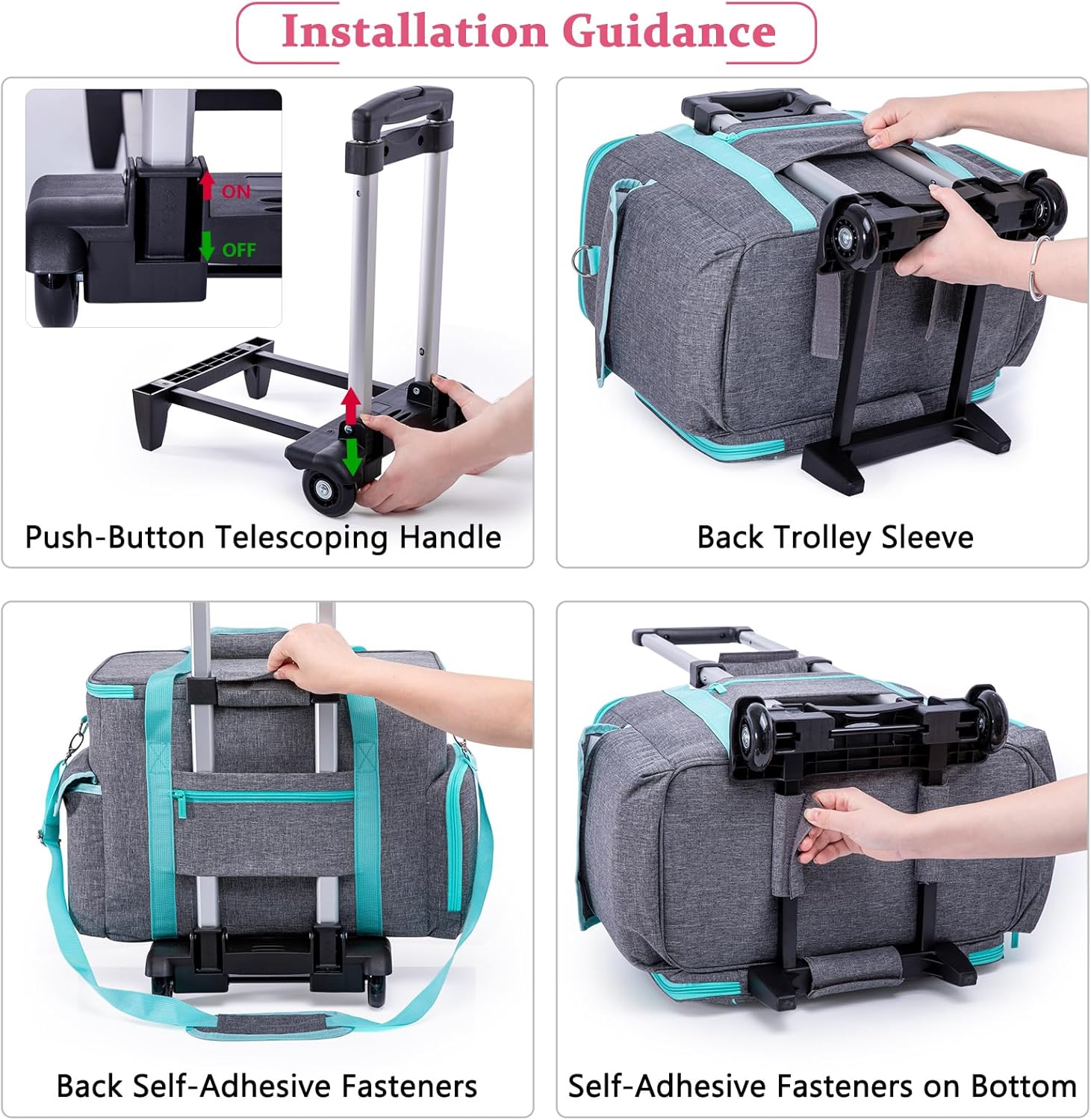 AMOIGEE Rolling Sewing Machine Case with Wheels – Sewing Machine Bag with Detachable Wheels Frame, Trolley Tote with Removable Padding - 4