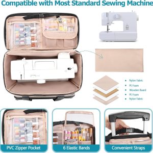 LUXJA Rolling Sewing Machine Case with Multiple Pockets, Sewing Machine Bag with Wheels and Detachable Shoulder Strap (Compatible with Most Standard Sewing Machines), Black - 2