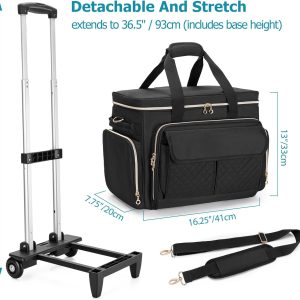 LUXJA Rolling Sewing Machine Case with Multiple Pockets, Sewing Machine Bag with Wheels and Detachable Shoulder Strap (Compatible with Most Standard Sewing Machines), Black - 5