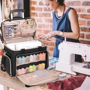 LUXJA Rolling Sewing Machine Case with Multiple Pockets, Sewing Machine Bag with Wheels and Detachable Shoulder Strap (Compatible with Most Standard Sewing Machines), Black - 7