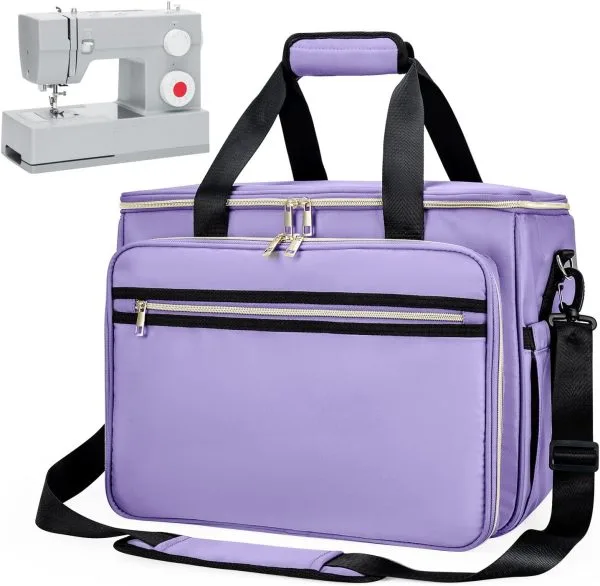 Sewing Machine Carrying Case with Removable Bottom Padding, Sewing Machine Bag Fits Most Standard Sewing Machines and Storage Sewing Accessories, for Singer, Brother, Janome, Purple