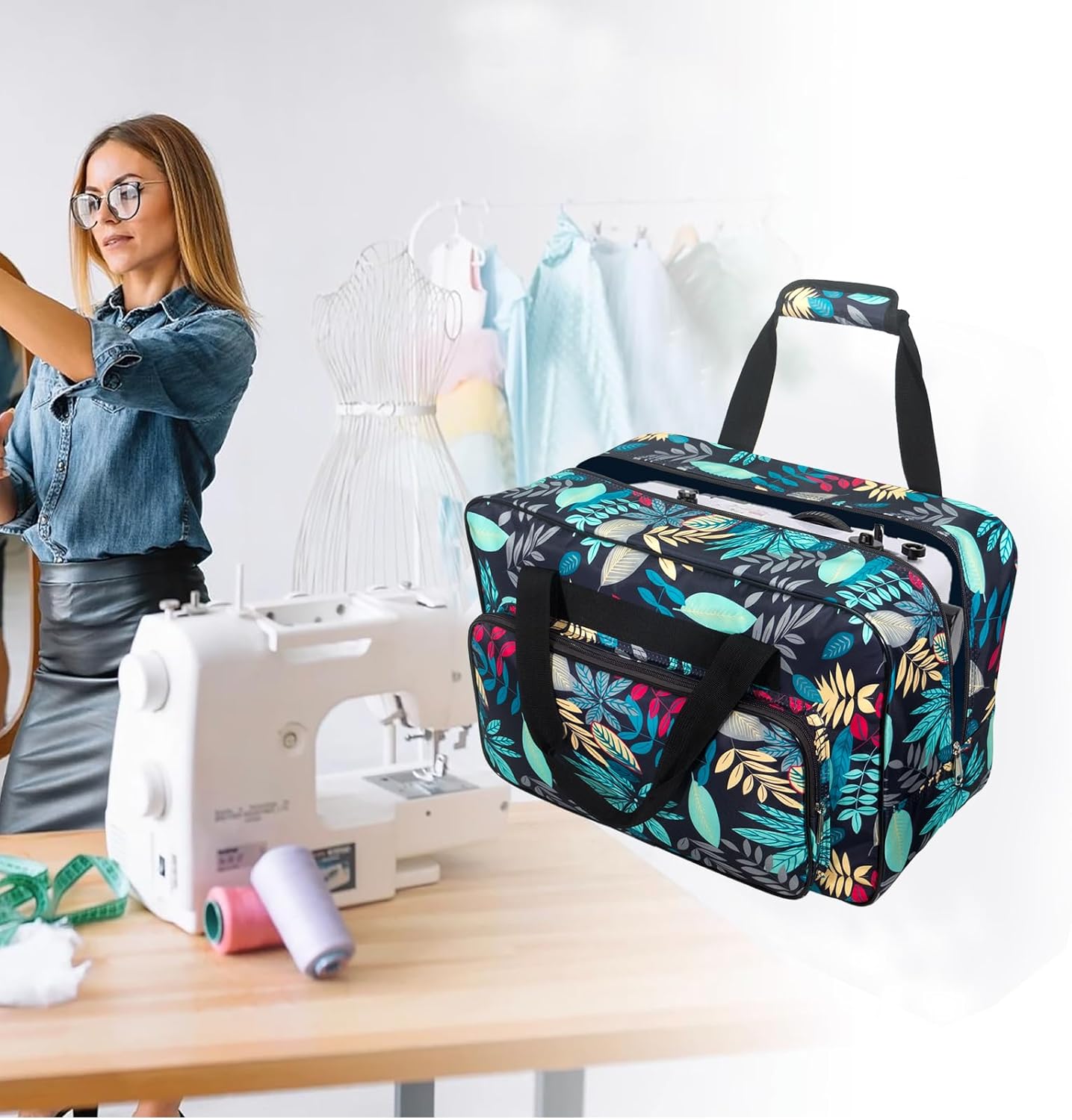 Sewing Machine Carrying Case，Sewing Machine Carrying Case Tote Bag，Universal Tote Storage Bag with Pockets and Handles, Suitable for Most Standard Singer, Janome - 4