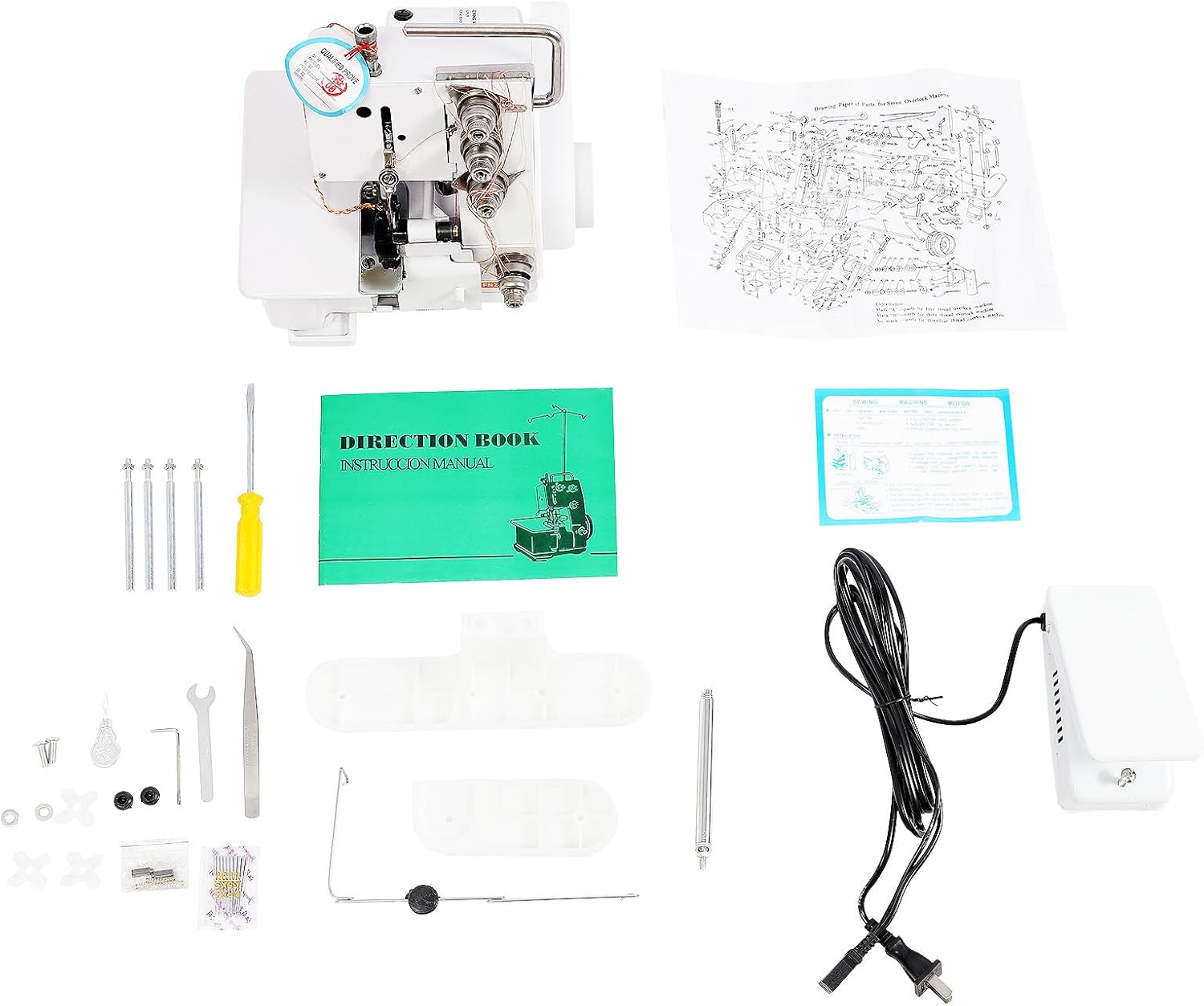 4-Thread Overlock Sewing Machine, Industrial Professional Serger with LED Light, 3-4 Serger Thread Capability 1200 Stitches Per Minute Overlocker Sewing Machine for Heavy Duty Fabric, White - 9