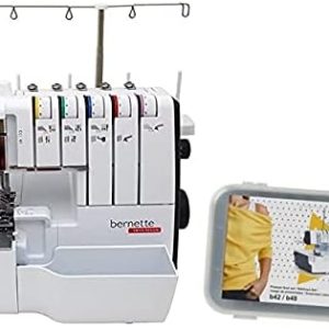 Bernette B48 Funlock Serger Coverstitch Sewing Machine - 23 Stitch Options LED Light Threader 1300SPM - Heavy Duty Overlocker Kit for Quilting Beginners Accessories & Tools Included - 1
