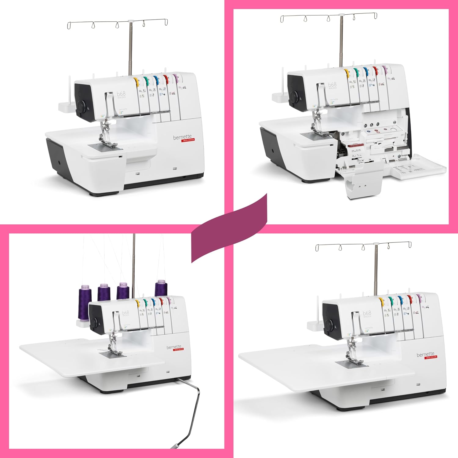 Bernette B68 Airlock Serger Sewing Machine - Adjustable Stitch Length, 1300SPM, LED Light, 5 Thread Options, Presser Foot Adjustment - Scissors, Rotary Cutter, Threads Bundle, Cutting Mat - 2