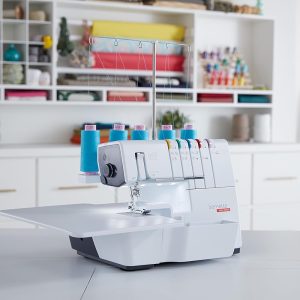 Bernette B68 Airlock Serger Sewing Machine - Adjustable Stitch Length, 1300SPM, LED Light, 5 Thread Options, Presser Foot Adjustment - Scissors, Rotary Cutter, Threads Bundle, Cutting Mat - 9