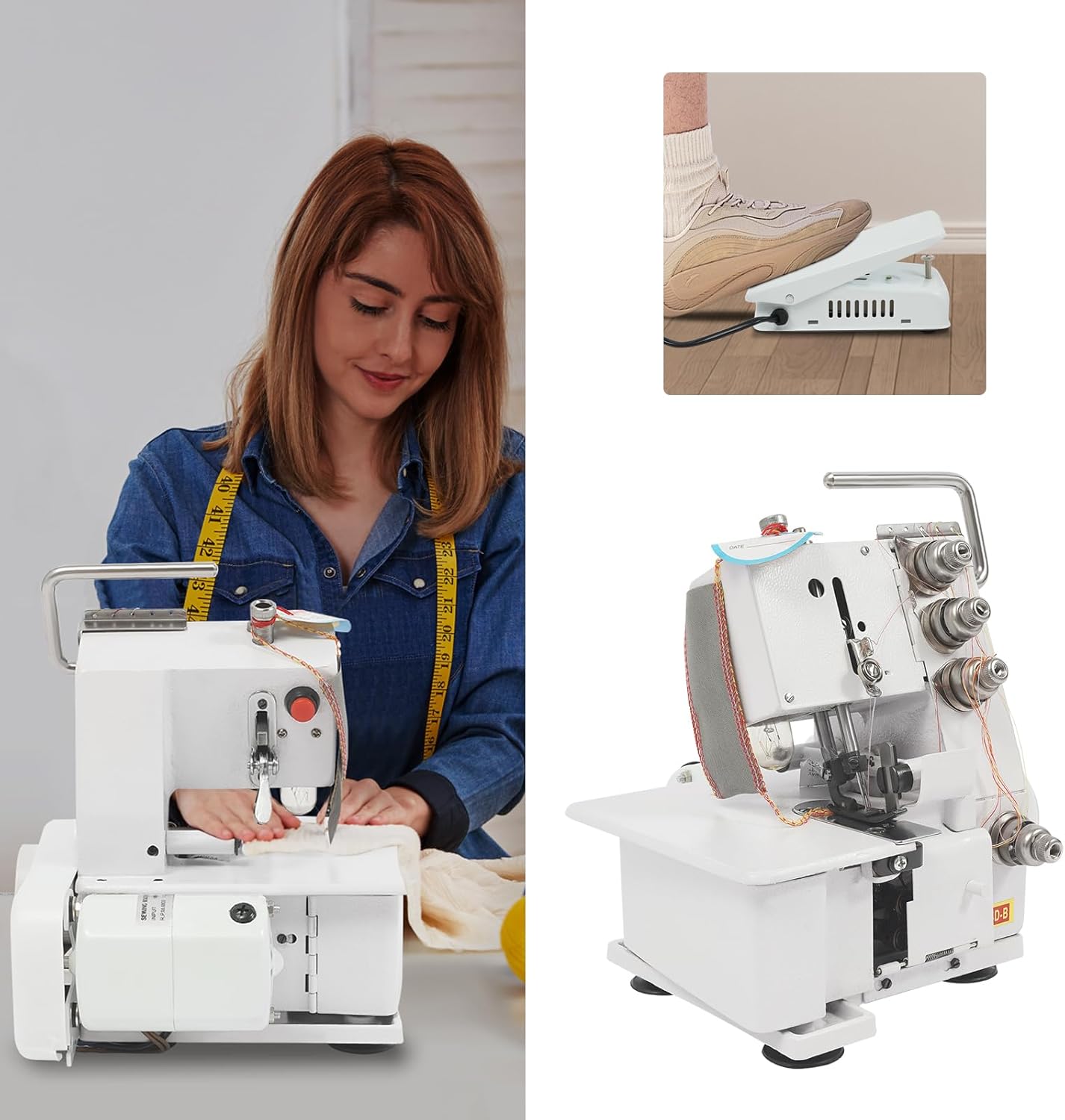 Serger Overlock Machine, 100W Professional 4 Thread Serger Overlock Sewing Machine 4-Line with Foot Controller, Portable Seaming Tool for Cotton, Silk, Denim, 1200 Stitches-Min - 2
