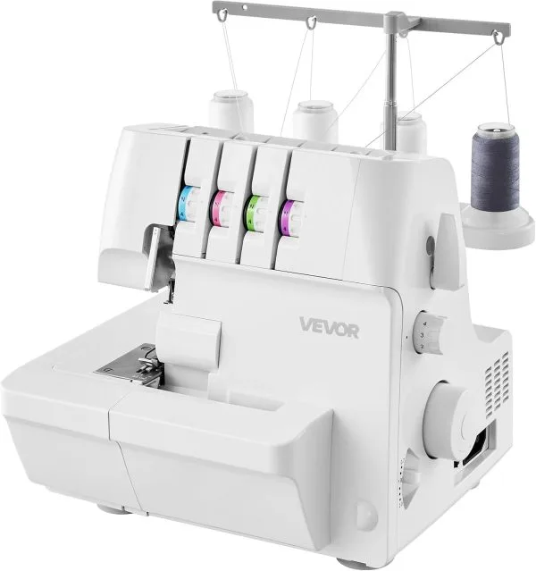 VEVOR Serger Overlock Sewing Machine, 1250 Stitches Per Minute, 2-3-4 Thread Capability, 0.7-2 Adjustable Differential Feed, with Free Arm and LED Light, Sewing Machine for Various Fabrics, White