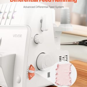 VEVOR Serger Overlock Sewing Machine, 1250 Stitches Per Minute, 2-3-4 Thread Capability, 0.7-2 Adjustable Differential Feed, with Free Arm and LED Light, Sewing Machine - 3