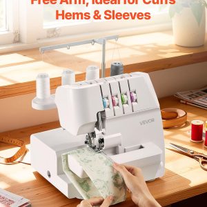 VEVOR Serger Overlock Sewing Machine, 1250 Stitches Per Minute, 2-3-4 Thread Capability, 0.7-2 Adjustable Differential Feed, with Free Arm and LED Light, Sewing Machine - 5