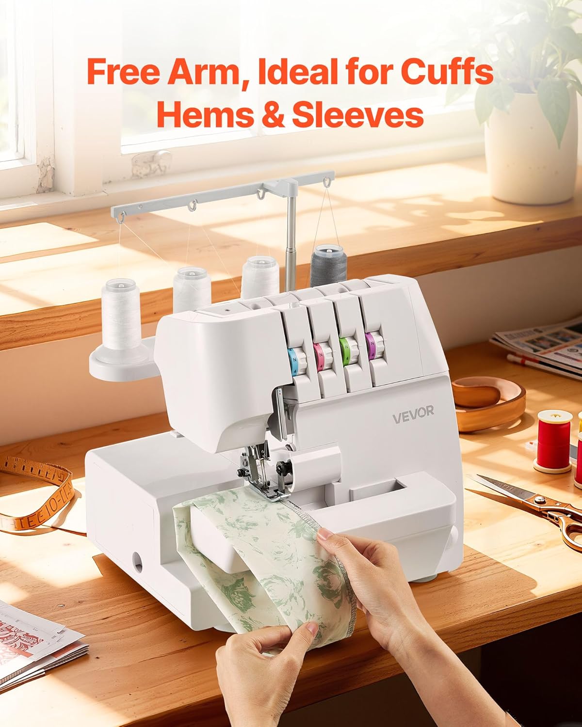 VEVOR Serger Overlock Sewing Machine, 1250 Stitches Per Minute, 2-3-4 Thread Capability, 0.7-2 Adjustable Differential Feed, with Free Arm and LED Light, Sewing Machine - 5