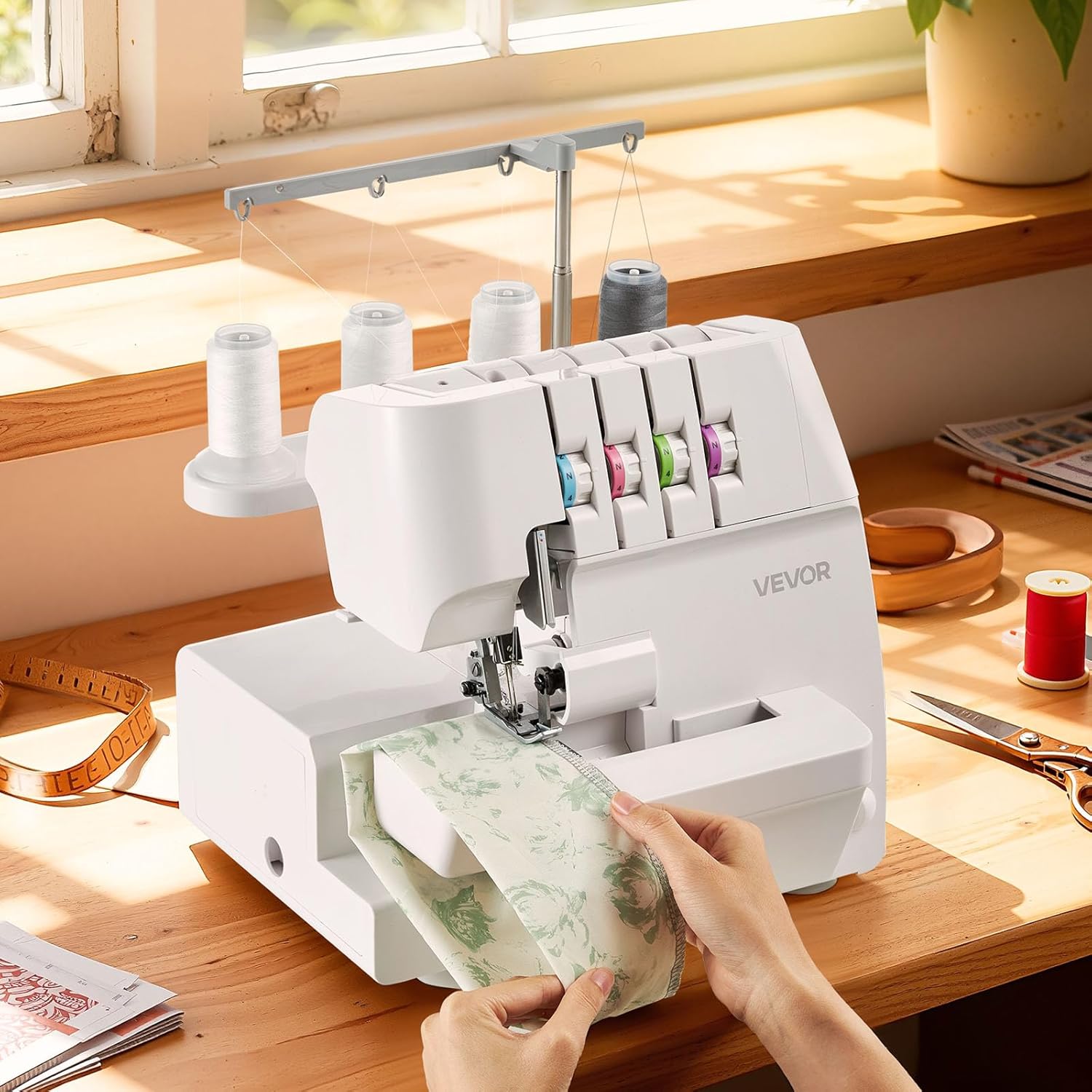 VEVOR Serger Overlock Sewing Machine, 1250 Stitches Per Minute, 2-3-4 Thread Capability, 0.7-2 Adjustable Differential Feed, with Free Arm and LED Light, Sewing Machine - 7