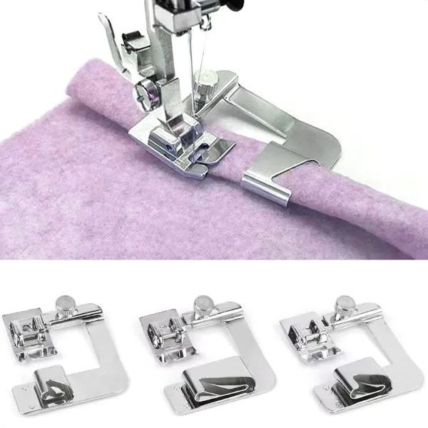 3 Sizes Wide Rolled Hem Pressure Foot Sewing Machine Presser Foot Hemmer Foot Set 1/2 Inch, 3/4 Inch, 1 Inch for Brother Singer and Other Low Shank Sewing Machine