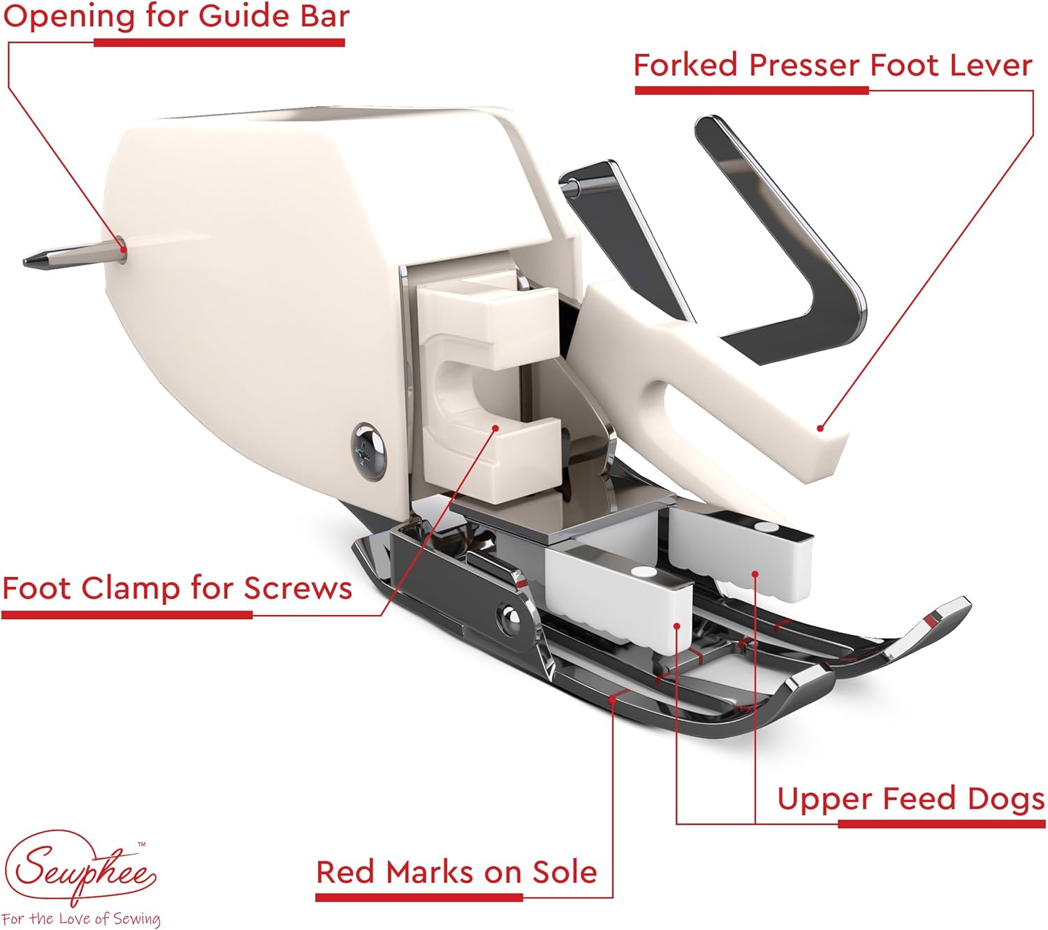 Open Toe Walking Foot with Guide – Compatible with Brother Sewing Machine, 7mm Low Shank Attachment, Bonus 1-4 Inch Quilting Foot - 3