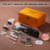 Handheld Sewing Machine with Exquisite Wooden Storage Box & 142-Piece Sewing Kit - Electric Switch, Dual Power Supply, Assorted Needles, Threads, Heavy Duty Scissors - 7