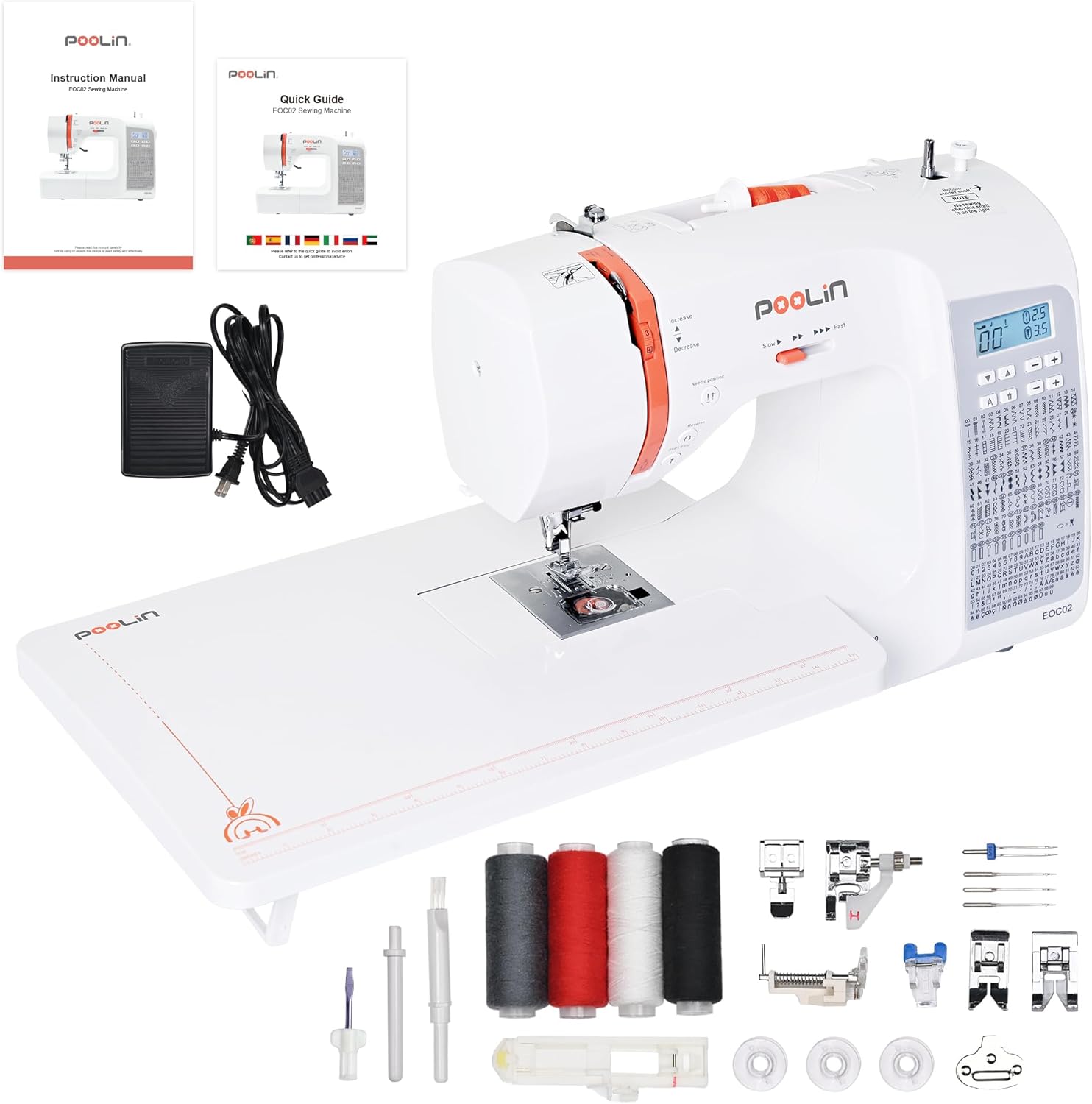 Poolin EOC02 Sewing Machine,Computerized Full Featured Machine Sewing with 200 Stitches,7 Feet,LCD Display,Wide Table,Sewing Machine for Beginners,(EOC2720) - 1