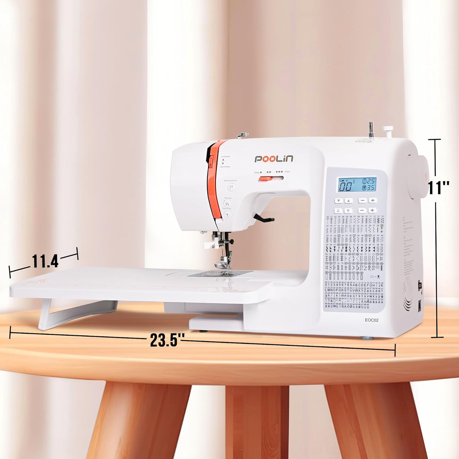 Poolin EOC02 Sewing Machine,Computerized Full Featured Machine Sewing with 200 Stitches,7 Feet,LCD Display,Wide Table,Sewing Machine for Beginners,(EOC2720) - 7