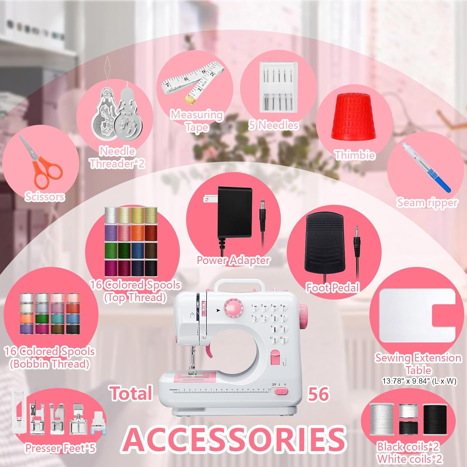 Portable Sewing Machine for Beginners – 12 Built-in Stitch Options, Adjustable 2-Speed Foot Pedal, LED Sewing Light, and 32 Color Thread Kit – Ideal for Home Sewing, Alterations & DIY Projects - 7