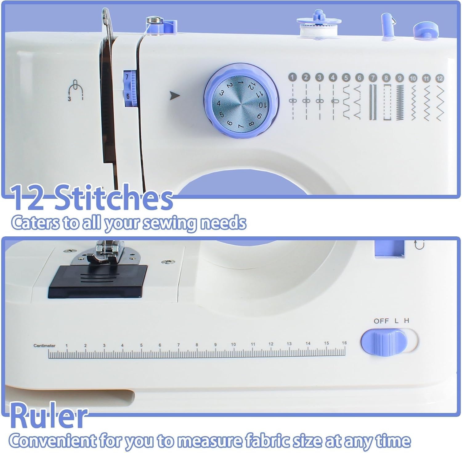 Sewing Machine for Beginners with 20Pcs Fabric & 32Pcs Sewing Threads Kit,Portable Sewing Machine with 12 Built-in Stitches & 2 Speed-BW725 - 3