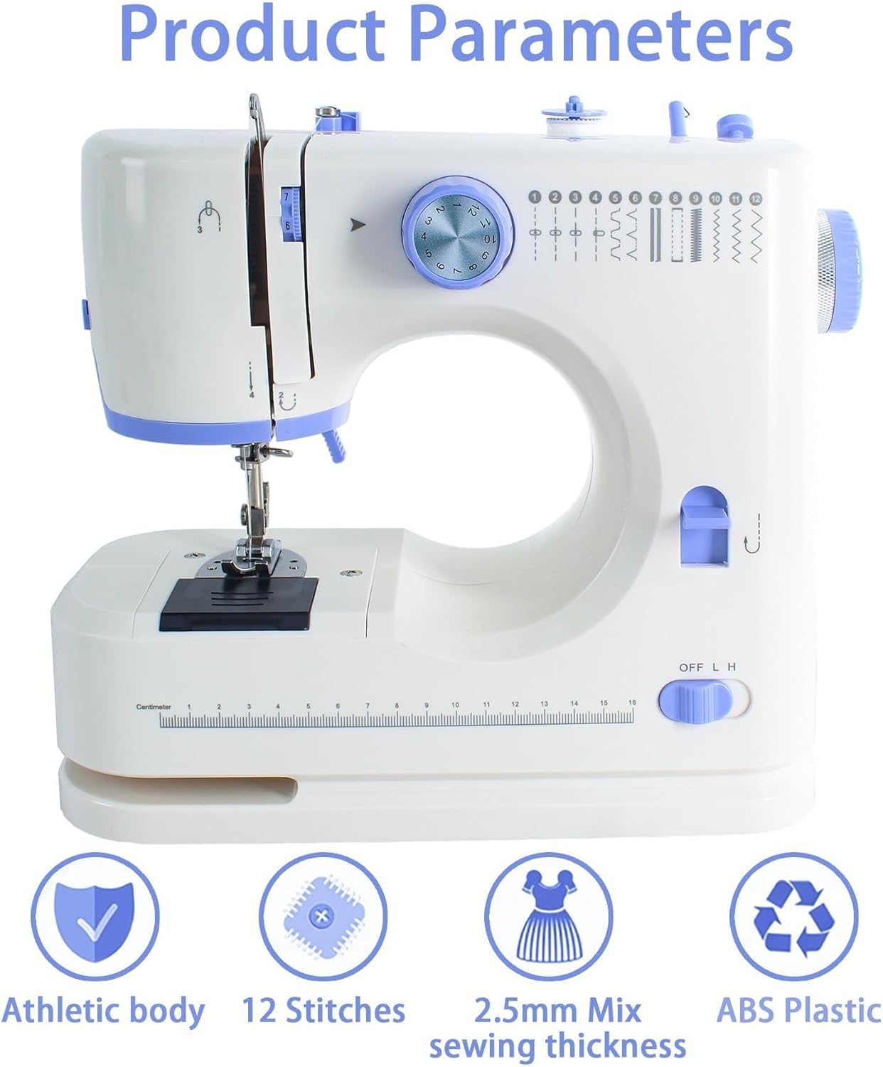 Sewing Machine for Beginners with 20Pcs Fabric & 32Pcs Sewing Threads Kit,Portable Sewing Machine with 12 Built-in Stitches & 2 Speed-BW725 - 6