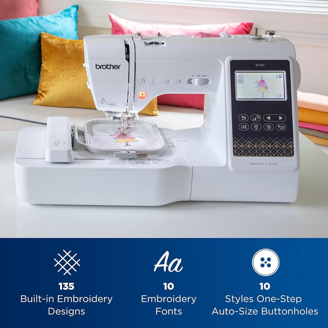 Brother SE700 Sewing and Embroidery Machine with Hoop Area - Touchscreen, USB Port, and Wireless Connectivity - 135 Built-in Designs & 103 Stitches Bundle with Sewing Accessories - 4