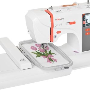 PooLin EOC03 Embroidery Machine 4x4 & 4x9.25 Embroidery Area for Beginners, Easy Operation System, 130 Built-in Designs, 8 Fonts, WiFi Design Transfer, Home DIY Embroidery Machine - 1