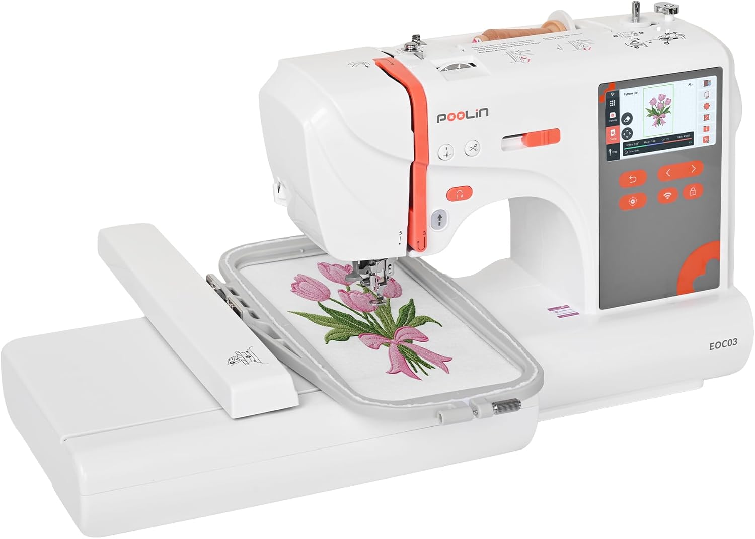 PooLin EOC03 Embroidery Machine 4x4 & 4x9.25 Embroidery Area for Beginners, Easy Operation System, 130 Built-in Designs, 8 Fonts, WiFi Design Transfer, Home DIY Embroidery Machine - 1