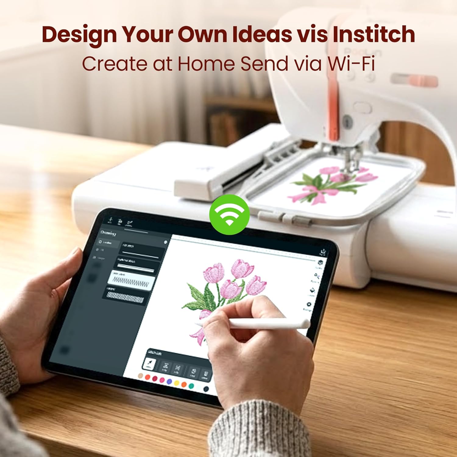 PooLin EOC03 Embroidery Machine 4x4 & 4x9.25 Embroidery Area for Beginners, Easy Operation System, 130 Built-in Designs, 8 Fonts, WiFi Design Transfer, Home DIY Embroidery Machine - 5