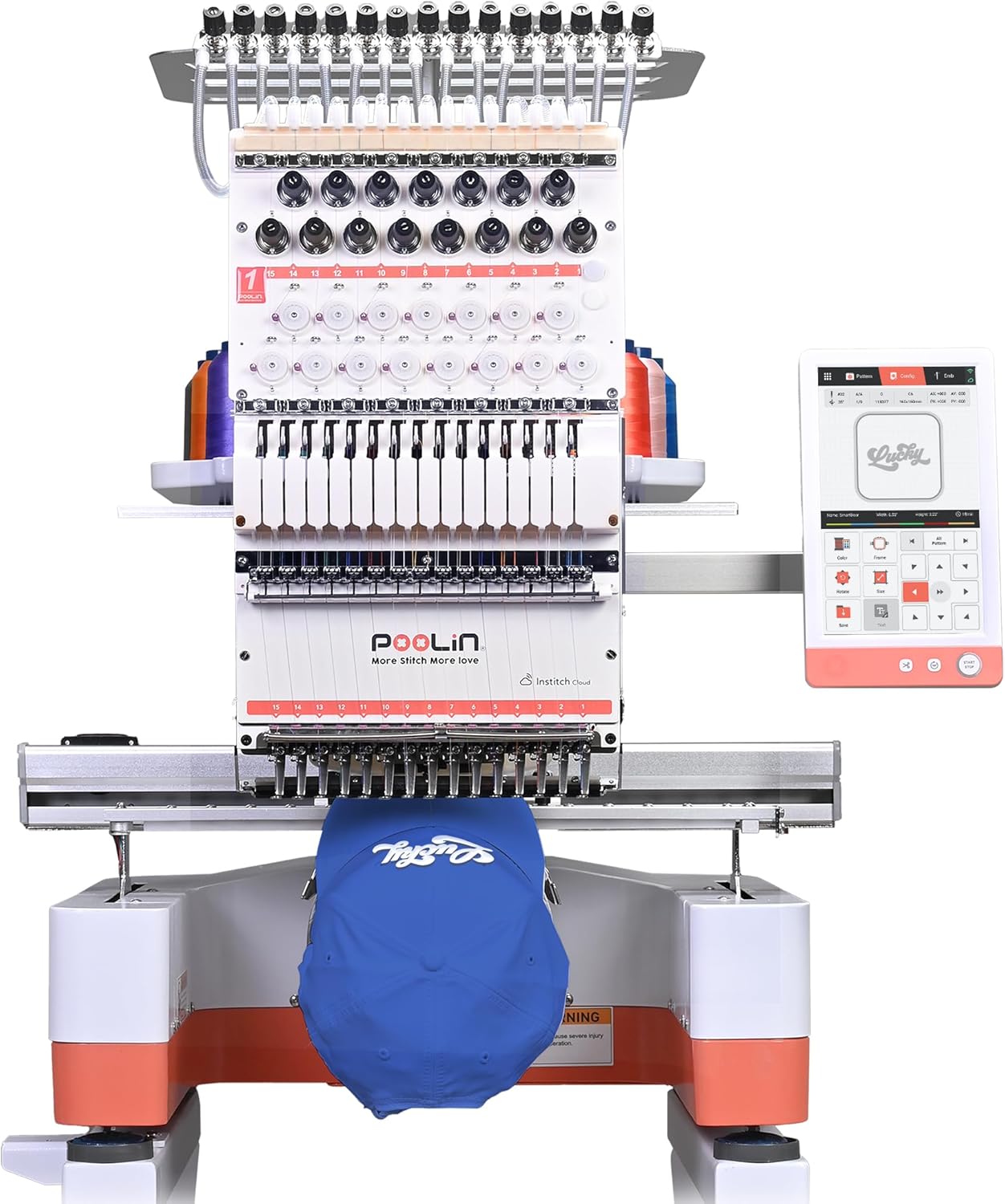 Poolin EOM 15-Needle Commercial Embroidery Machine,14.2x9.5 Large Embroidery Area for Small Business – Built for Hats, Caps & Daily Orders, Auto Color Change & Trim,WiFi-USB Design Transfer - 1