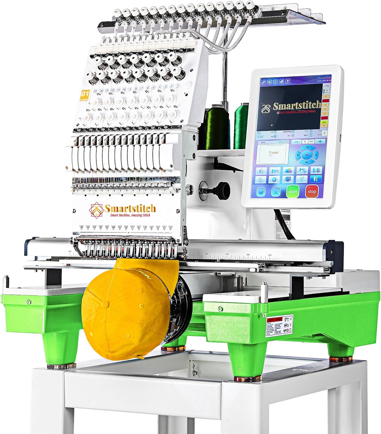 Smartstitch S-1501 Commercial Embroidery Machine with 15 Needles,14x20 Embroidery Area,1200SPM Max Speed,12 Touch Screen, Wifi available, capable of embroidering on 3D Caps, Flat, T-shirt - 1