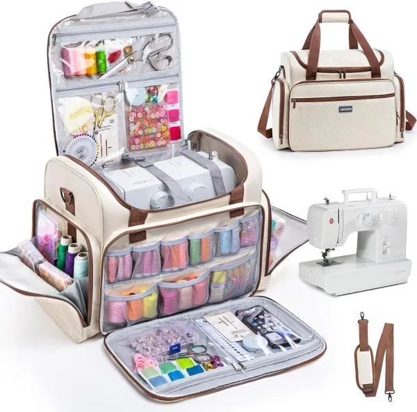 AMOIGEE Sewing Machine Case – Heavy Duty Sewing Machine Bag with Thick Padded Bottom, Sewing Tote Fits Most Standard Machines Compatible with Singer, Brother, Janome