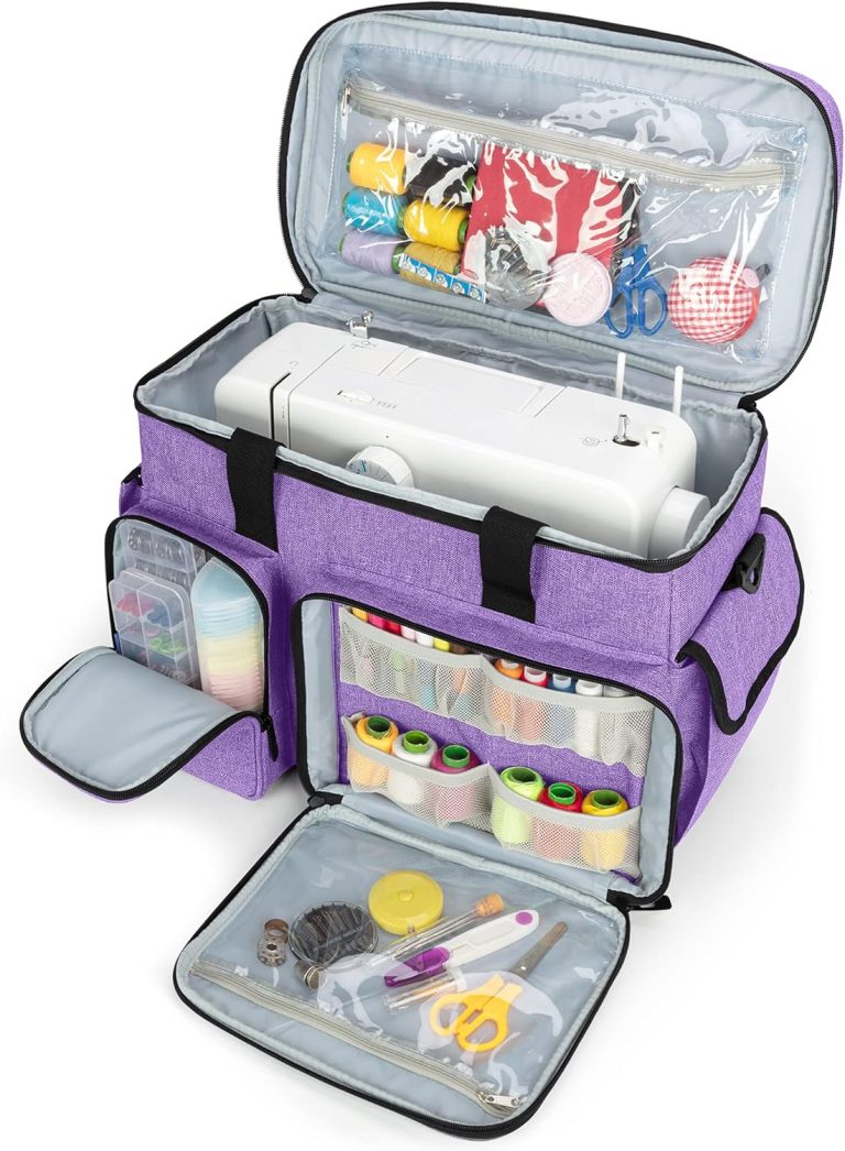 CURMIO Sewing Machine Case, Universal Travel Bag Compatible for Singer, Brother, Janome and most standard sewing machines, Purple(Bag Only)