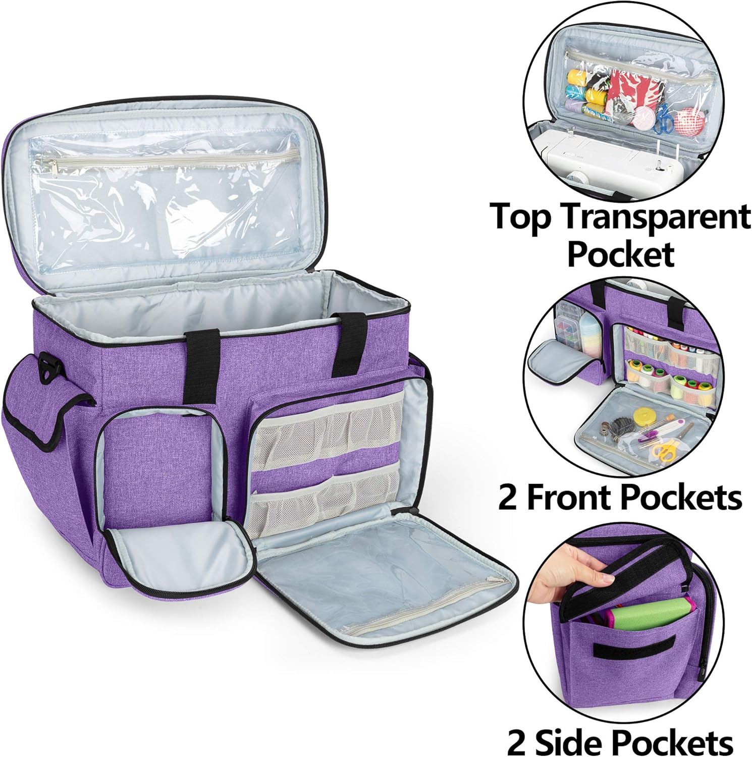 CURMIO Sewing Machine Case, Universal Travel Bag Compatible for Singer, Brother, Janome and most standard sewing machines, Purple(Bag Only) - Image 8