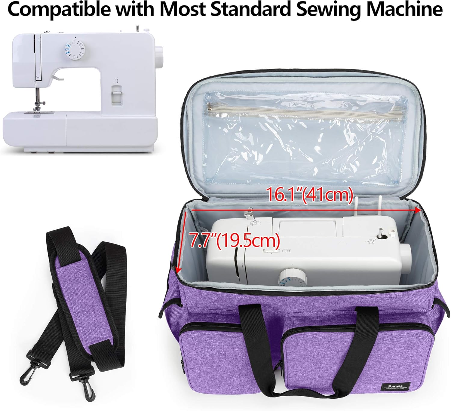 CURMIO Sewing Machine Case, Universal Travel Bag Compatible for Singer, Brother, Janome and most standard sewing machines, Purple(Bag Only) - Image 7