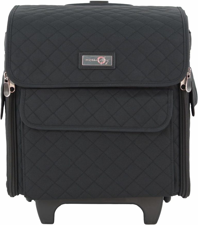 Everything Mary Rolling Serger Machine Tote – Black Quilted Carrying Case for Overlock Machines – Compatible with Brother, Singer & Juki – Sewing Thread & Supplies Organizer