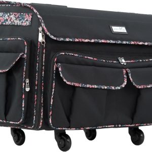 Everything Mary XXL Rolling Sewing Machine Case – Black Floral Wheeled Craft Bag – Compatible with Large Brother & Singer Machines – Durable Travel Storage Tote - 1