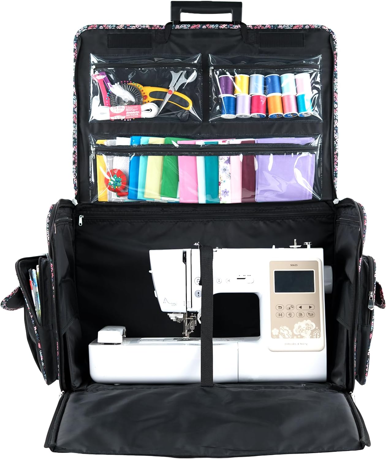 Everything Mary XXL Rolling Sewing Machine Case – Black Floral Wheeled Craft Bag – Compatible with Large Brother & Singer Machines – Durable Travel Storage Tote - Image 7