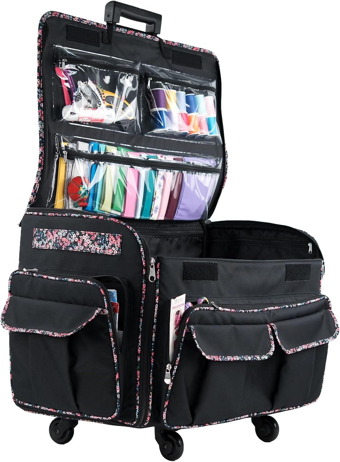 Everything Mary XXL Rolling Sewing Machine Case – Black Floral Wheeled Craft Bag – Compatible with Large Brother & Singer Machines – Durable Travel Storage Tote - Image 5