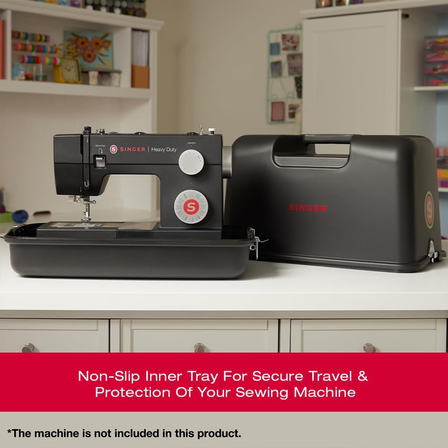 SINGER Black Universal Hard Carrying Case for Sewing Machine, Compatible with Most Standard Free-Arm Portable Sewing Machines, Non-Slip Inner Tray, Convenience & Sturdy protection for Easy Storage - Image 6