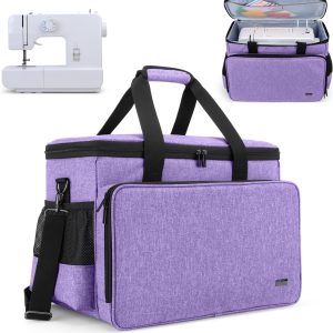 Yarwo Sewing Machine Carrying Case with Thicken Bottom Board, Universal Sewing Machine Tote Compatible with Most Standard Sewing Machine and Accessories, Purple - 1