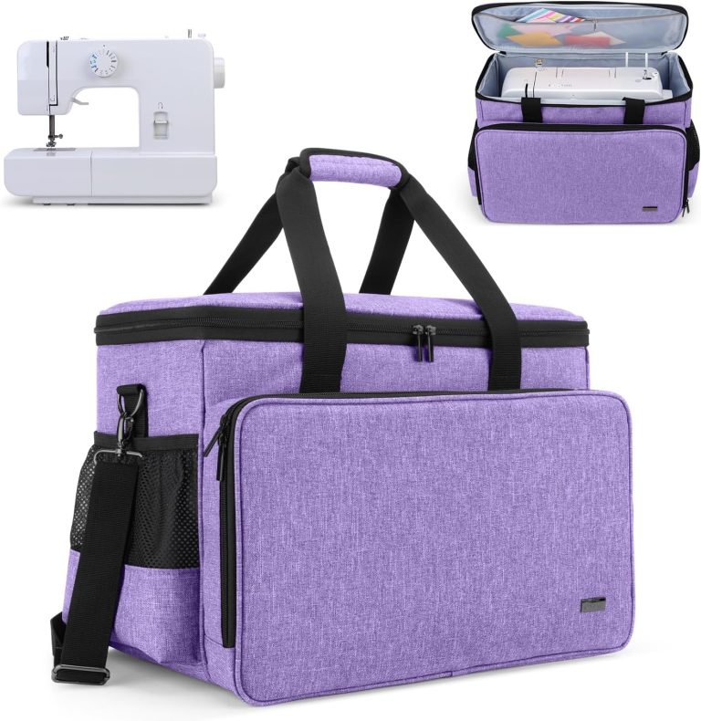Yarwo Sewing Machine Carrying Case with Thicken Bottom Board, Universal Sewing Machine Tote Compatible with Most Standard Sewing Machine and Accessories, Purple