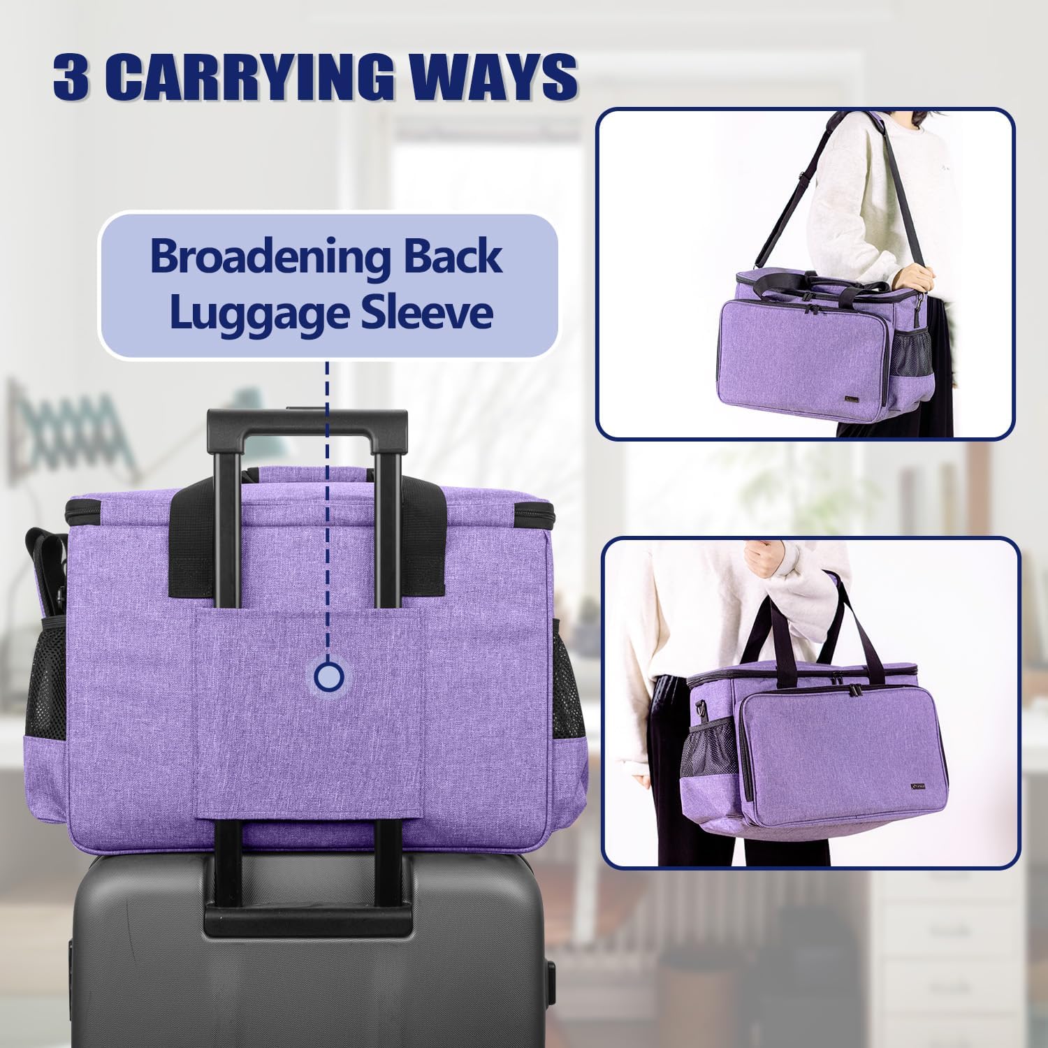 Yarwo Sewing Machine Carrying Case with Thicken Bottom Board, Universal Sewing Machine Tote Compatible with Most Standard Sewing Machine and Accessories, Purple - Image 3
