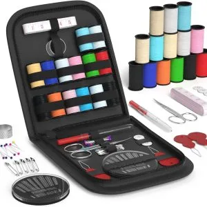 Coquimbo Sewing Kit Gifts for Adults Teen Grils Women Mom Grandma, Portable Sewing Supplies Contains Tape Measure, Scissors, Thimble, Thread, Sewing Needles (Black, S)