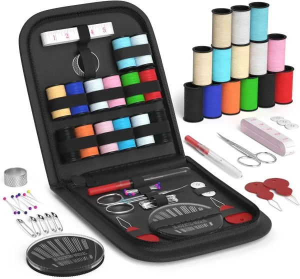 Coquimbo Sewing Kit Gifts for Adults Teen Grils Women Mom Grandma, Portable Sewing Supplies Contains Tape Measure, Scissors, Thimble, Thread, Sewing Needles (Black, S)
