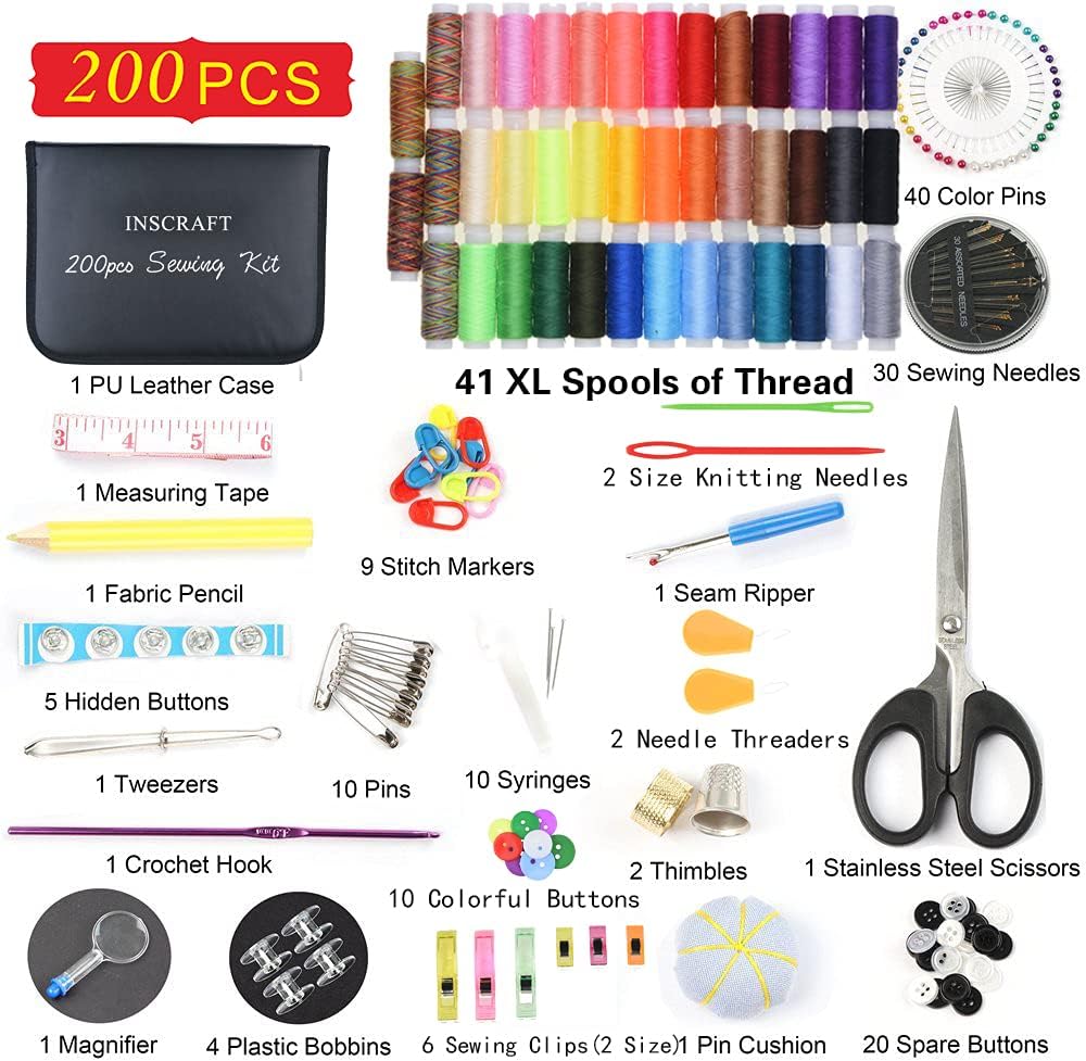 INSCRAFT Sewing Kit, 200 Premium Sewing Supplies, 41 XL Thread Spools, Suitable for Traveller, Adults, Beginner, Emergency, DIY and Home by INSCRAFT - Image 7
