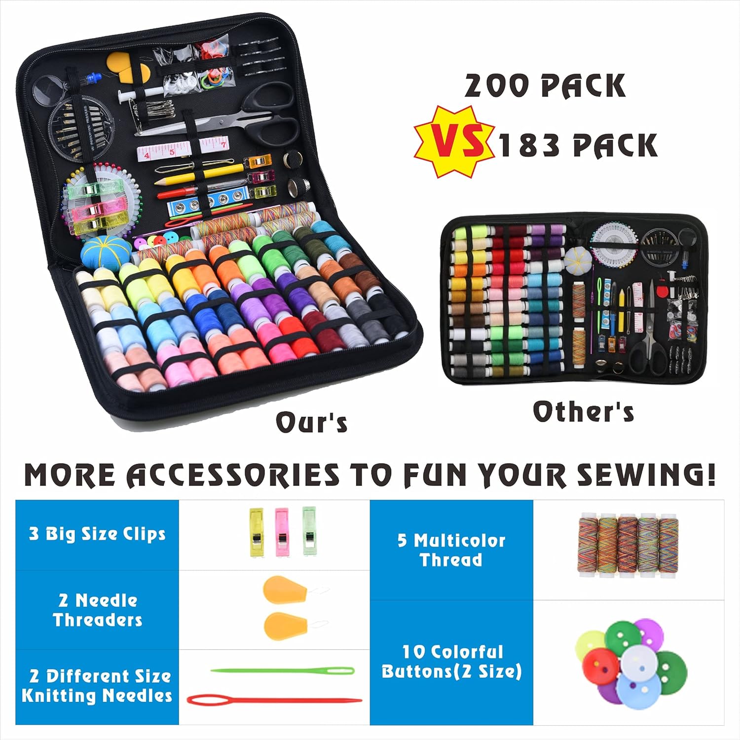 INSCRAFT Sewing Kit, 200 Premium Sewing Supplies, 41 XL Thread Spools, Suitable for Traveller, Adults, Beginner, Emergency, DIY and Home by INSCRAFT - Image 4