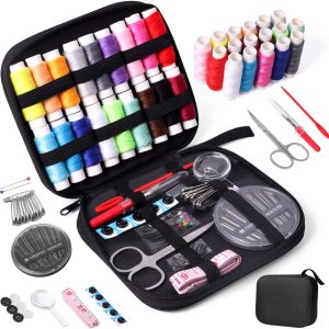 JUNING Sewing Kit with Case Portable Sewing Supplies for Mom Grandma Women Men Teen Girls Boys Home Traveler, Adults, Beginner, Emergency, Contains Thread, Scissors, Needles,Measuring Tape - 1
