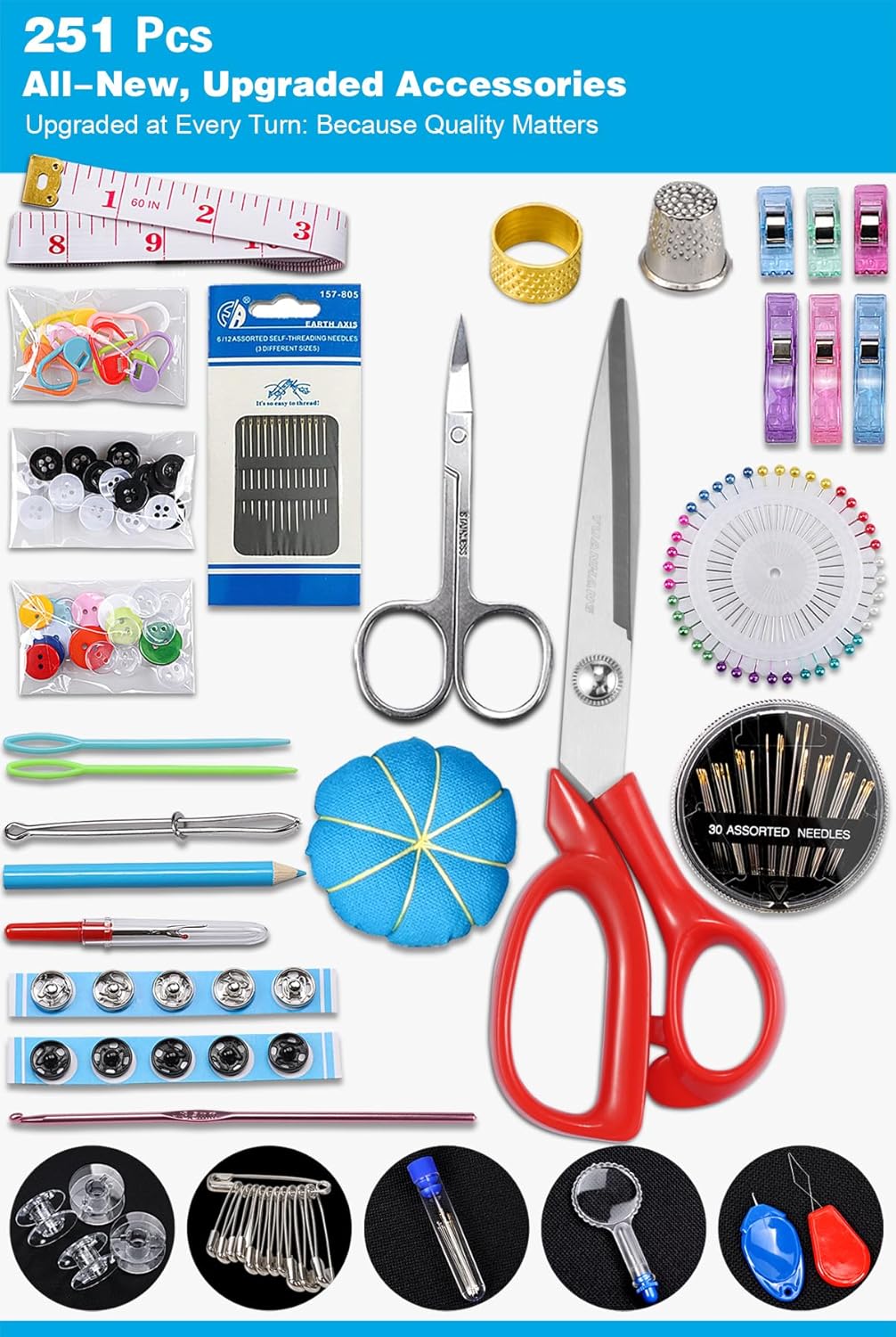 Large Sewing Kit for Adults: YUANHANG Newly Upgraded 251 Pcs Premium Sewing Supplies Set - Complete Sew Kit of Needle and Thread for Beginners - Travel Emergency - Basic Home Hand Sewing Repair Kits - Image 5